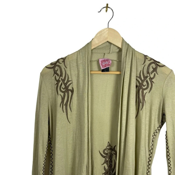 VINTAGE Tail Bait Wool Blend Embroidered Studded Open Cardigan in Tan Size S - Picture 4 of 12